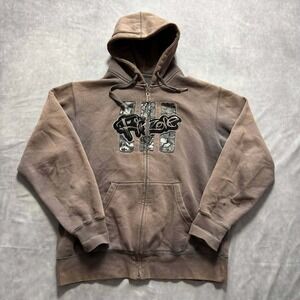 Ripzone Boardriding Co Vintage Y2K Full Zip Hoodie Brown Graphic Mens Medium